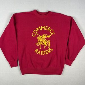 VTG Commerce Raiders Sweatshirt Fits XL Red Yellow Mascot Retro Knight Joust 90s